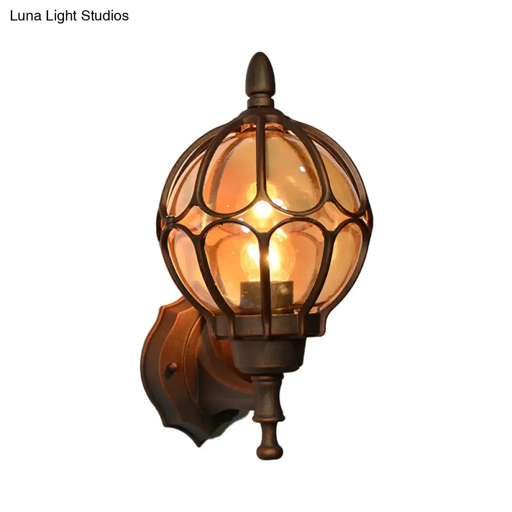 Amber Glass Industrial Wall Sconce Lamp - Globe Living Room Fixture in Black/Gold/Bronze, 3 Sizes Available