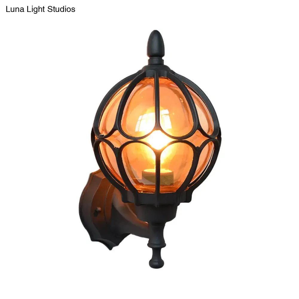 Amber Glass Industrial Wall Sconce Lamp - Globe Living Room Fixture in Black/Gold/Bronze, 3 Sizes Available