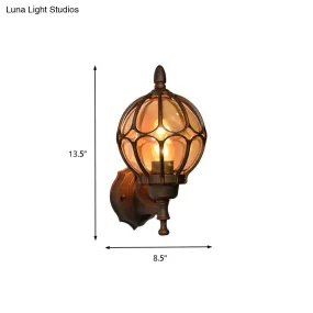 Amber Glass Industrial Wall Sconce Lamp - Globe Living Room Fixture in Black/Gold/Bronze, 3 Sizes Available