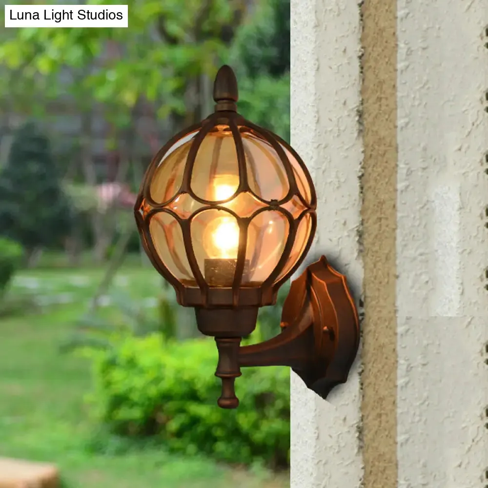 Amber Glass Industrial Wall Sconce Lamp - Globe Living Room Fixture in Black/Gold/Bronze, 3 Sizes Available