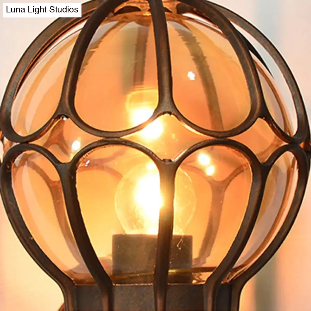 Amber Glass Industrial Wall Sconce Lamp - Globe Living Room Fixture in Black/Gold/Bronze, 3 Sizes Available