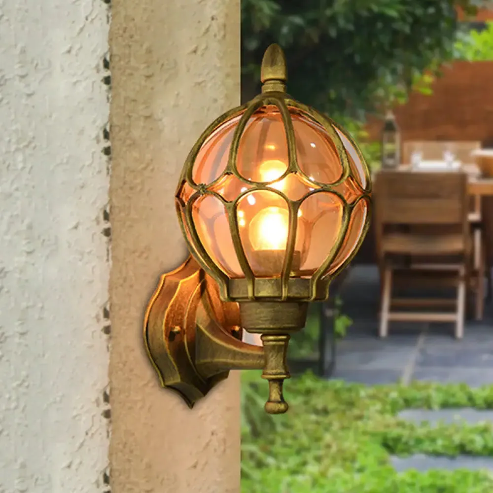 Amber Glass Industrial Wall Sconce Lamp - Globe Living Room Fixture in Black/Gold/Bronze, 3 Sizes Available