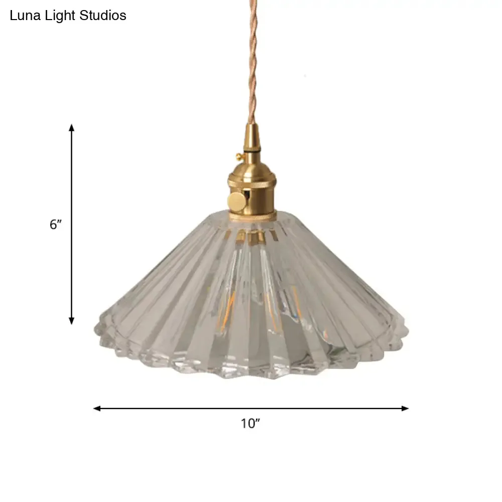 Antique Brass Wall Hanging Lamp with Clear Prismatic/Wavy Glass, Bedside Wall Lighting, Rotary Switch