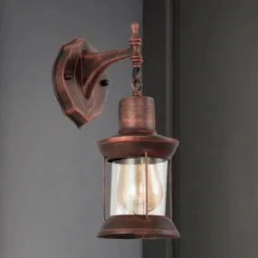 Antique Copper Glass Wall Mounted Lantern - Industrial Single Bulb Sconce Light for Bathroom