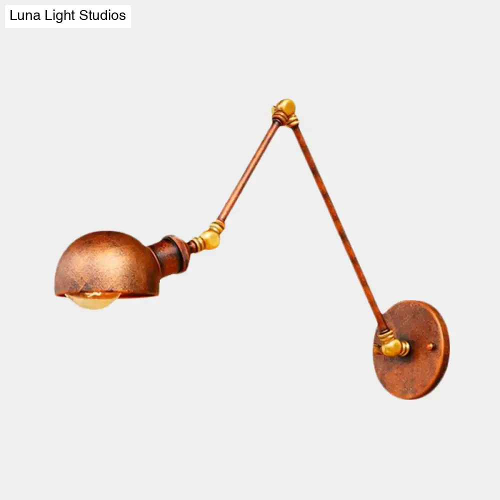 Antique Style Metal Wall Lamp Fixture - Adjustable Sconce Light in Rust with Domed Design - 4"/6.5" Diameter - Ideal for Study Rooms