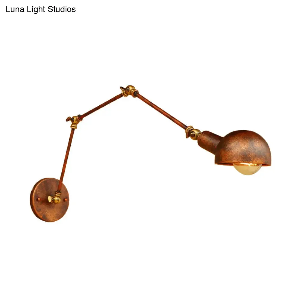 Antique Style Metal Wall Lamp Fixture - Adjustable Sconce Light in Rust with Domed Design - 4"/6.5" Diameter - Ideal for Study Rooms