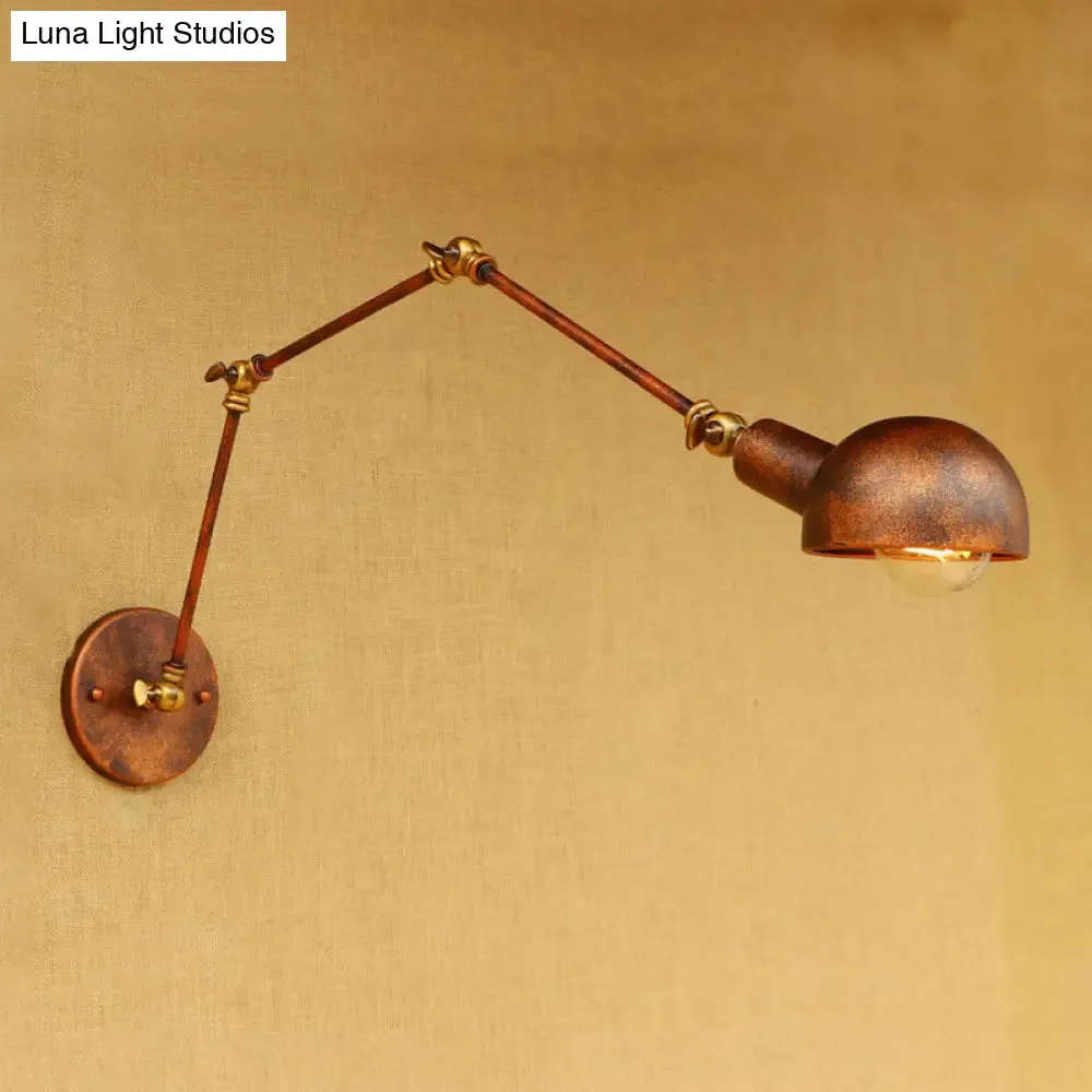 Antique Style Metal Wall Lamp Fixture - Adjustable Sconce Light in Rust with Domed Design - 4"/6.5" Diameter - Ideal for Study Rooms