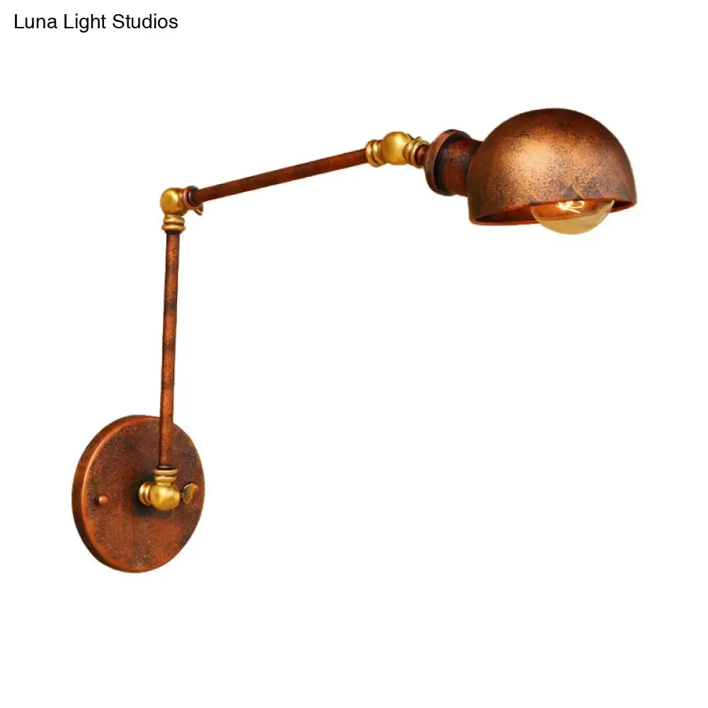 Antique Style Metal Wall Lamp Fixture - Adjustable Sconce Light in Rust with Domed Design - 4"/6.5" Diameter - Ideal for Study Rooms