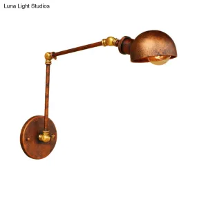 Antique Style Metal Wall Lamp Fixture - Adjustable Sconce Light in Rust with Domed Design - 4"/6.5" Diameter - Ideal for Study Rooms