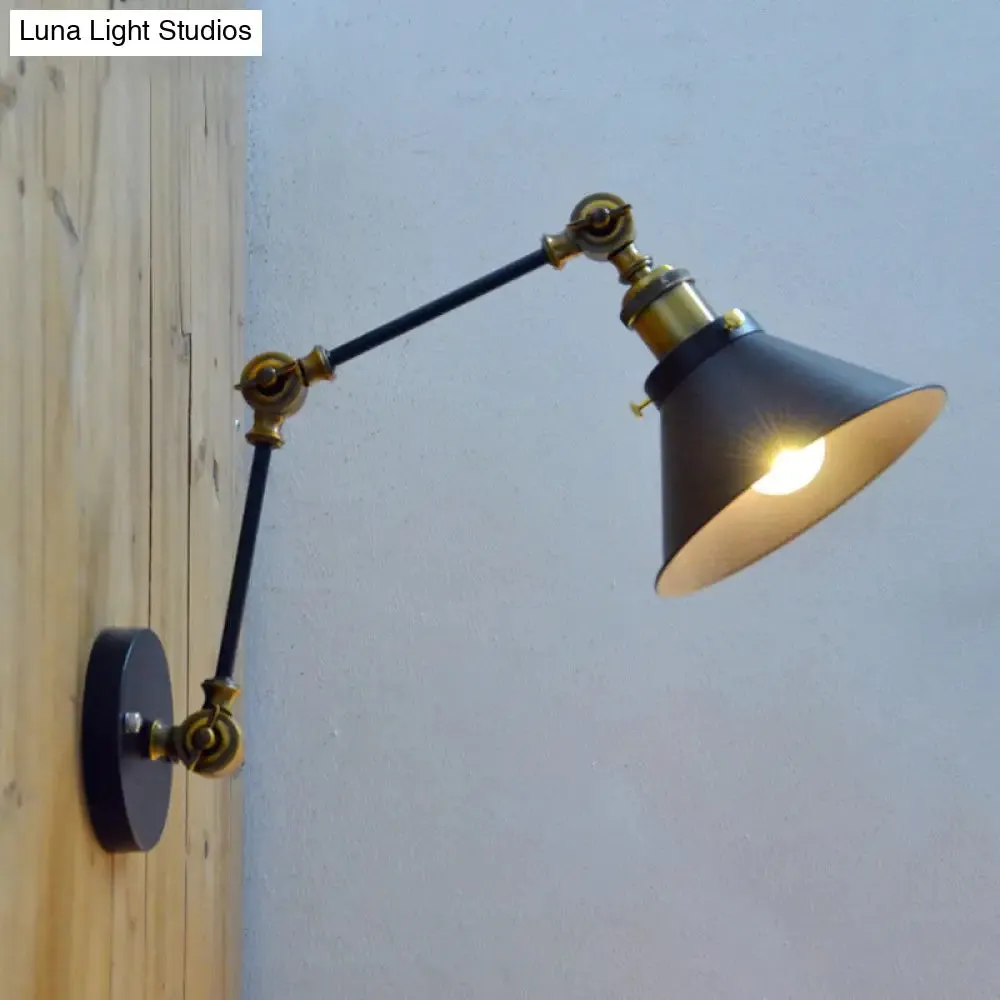 Antiqued Bedside Swing Arm Wall Sconce- 1 Light Wall Mount with Metal Shade