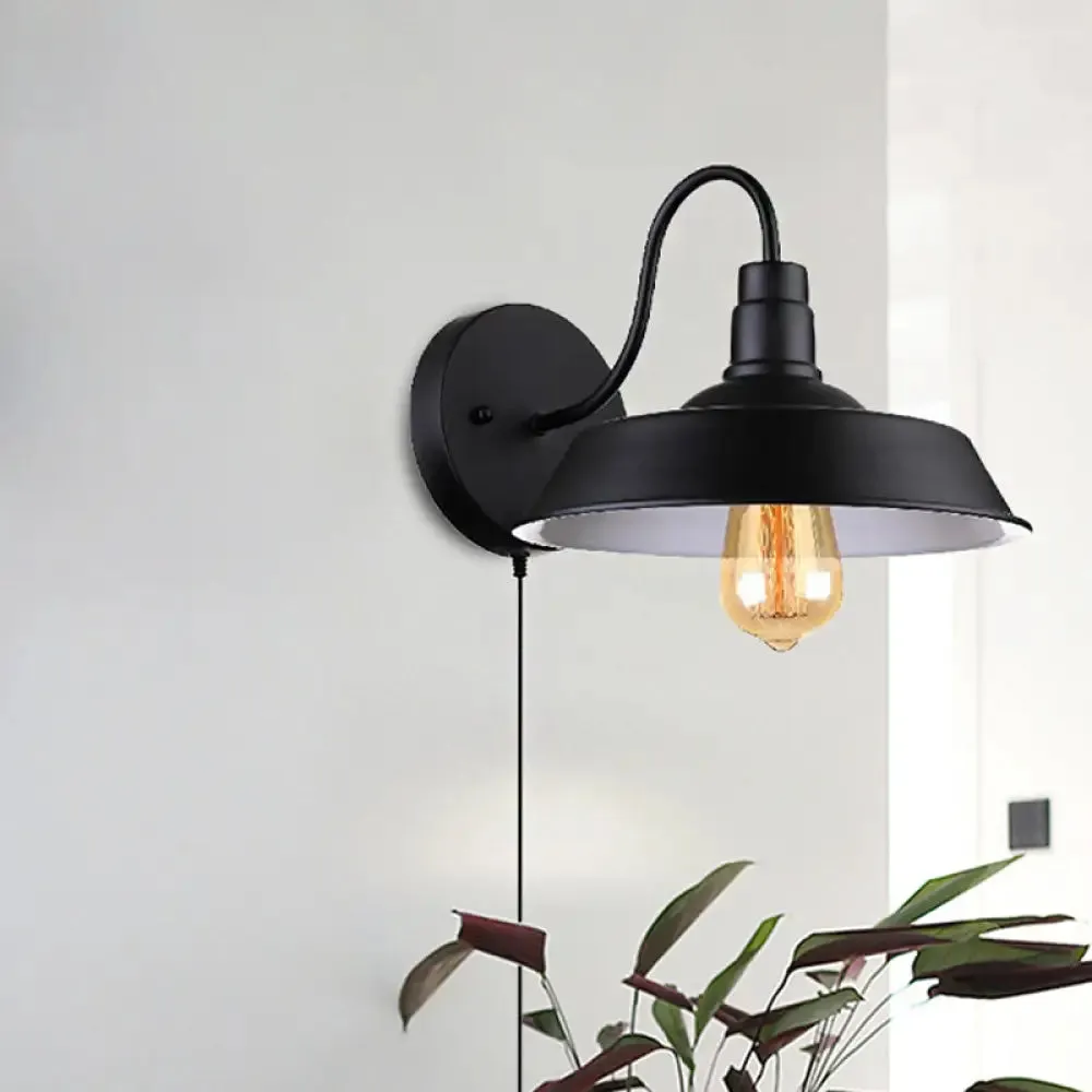 Barn Industrial Metal Wall Light Fixture - 1-Light Black Sconce with Gooseneck Arm and Plug-In Cord