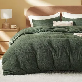 Bedsure Carved Faux Rabbit Fur Duvet Cover Set Olive Green