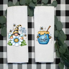 Bee Happy Tea Towel Set, Bumble Bee, Honey Pot, Summer Tea Towel, Summer Kitchen Décor