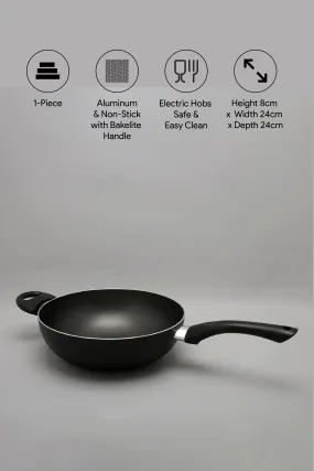 Black Aluminum Nonstick Wok Pan (24cm)