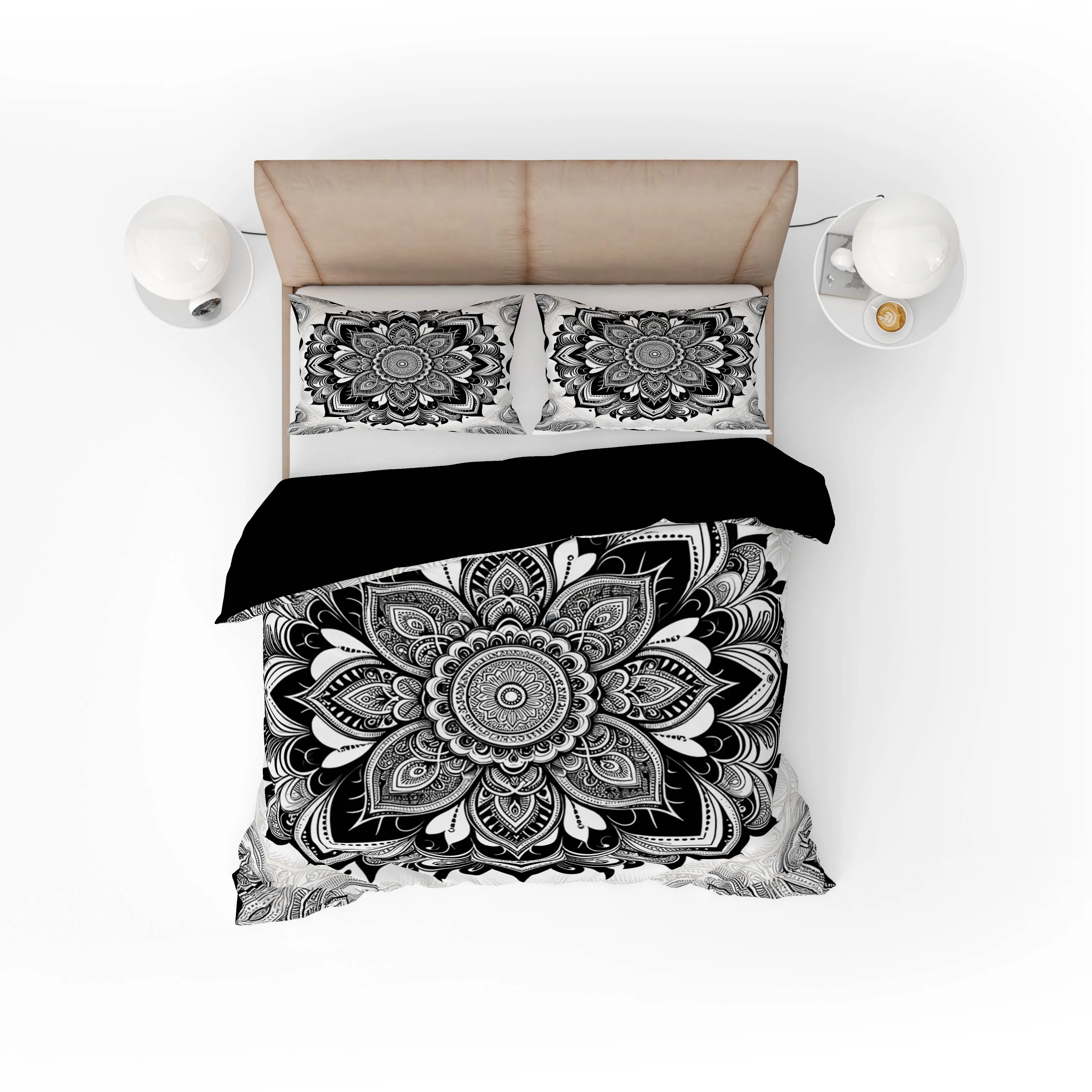 Black & White Brahma Indian Bohemian Mandala Quilt Cover Set