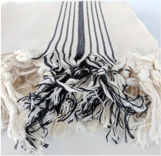 Black and Cream Striped Turkish Towel