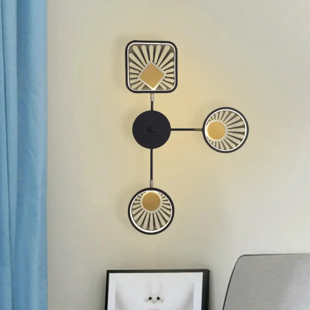 Black Metal LED Wall Sconce for Modern Restaurants - Round and Square Sector Design