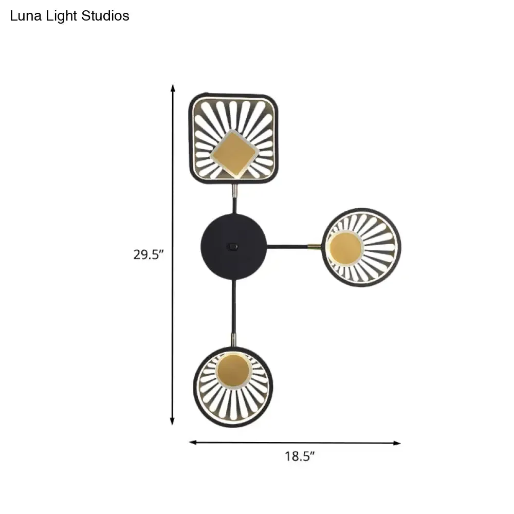 Black Metal LED Wall Sconce for Modern Restaurants - Round and Square Sector Design