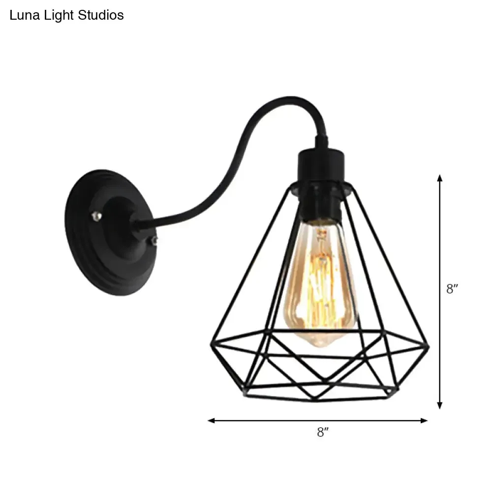 Black Retro Style Metal Diamond/Star Sconce Lamp for Coffee Shop