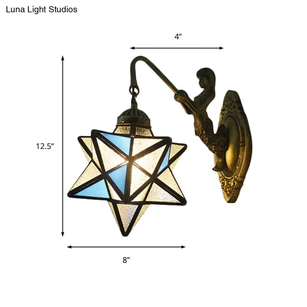 Blue and Clear Dimple Glass Mediterranean Sconce Lighting - Star Wall Mounted Light