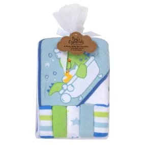 Blue Dinosaur Hooded Bath Towel & 5 Wash Cloth Baby Bath Sets