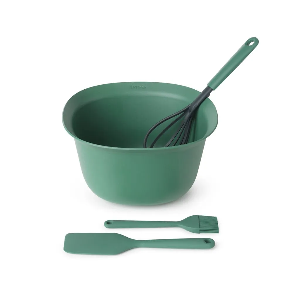 Brabantia Tasty  Baking Set (Mixing Bowl 3.2 L, Whisk, Pastry Brush & Baking Spatula), Set of 4