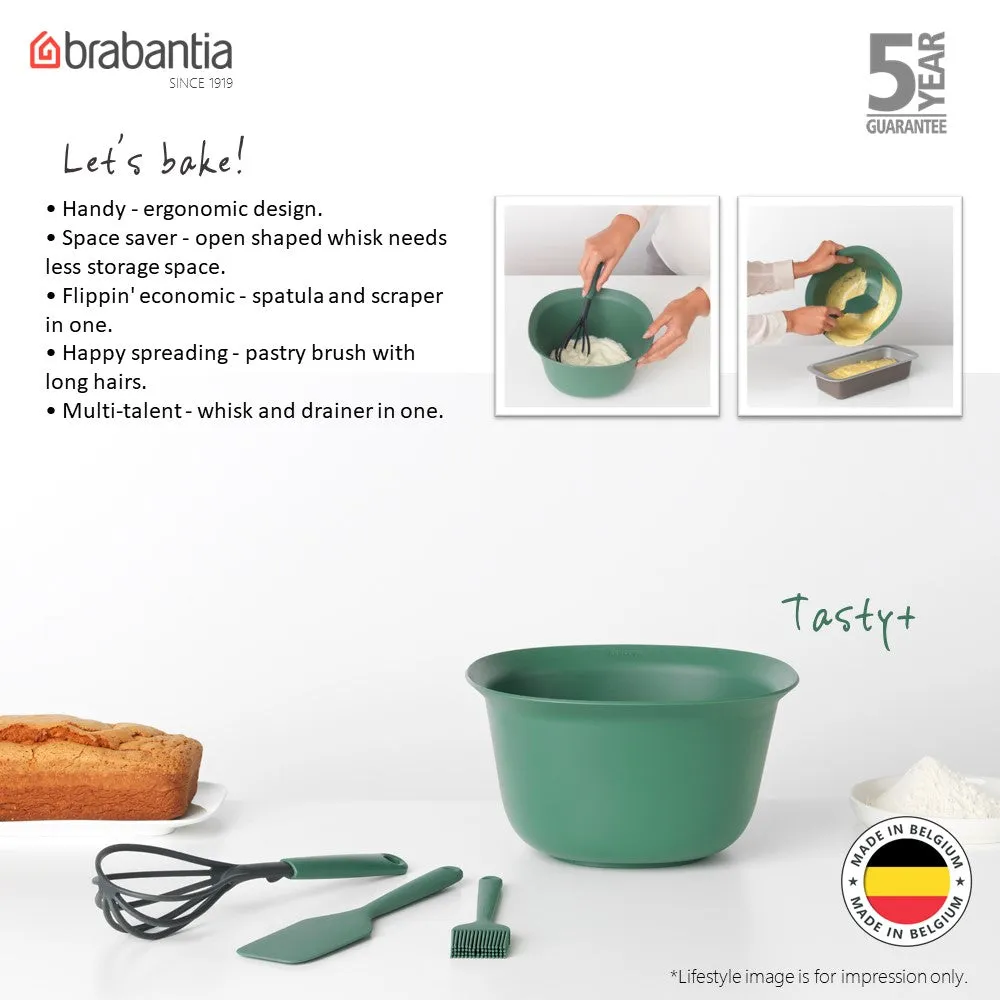 Brabantia Tasty  Baking Set (Mixing Bowl 3.2 L, Whisk, Pastry Brush & Baking Spatula), Set of 4