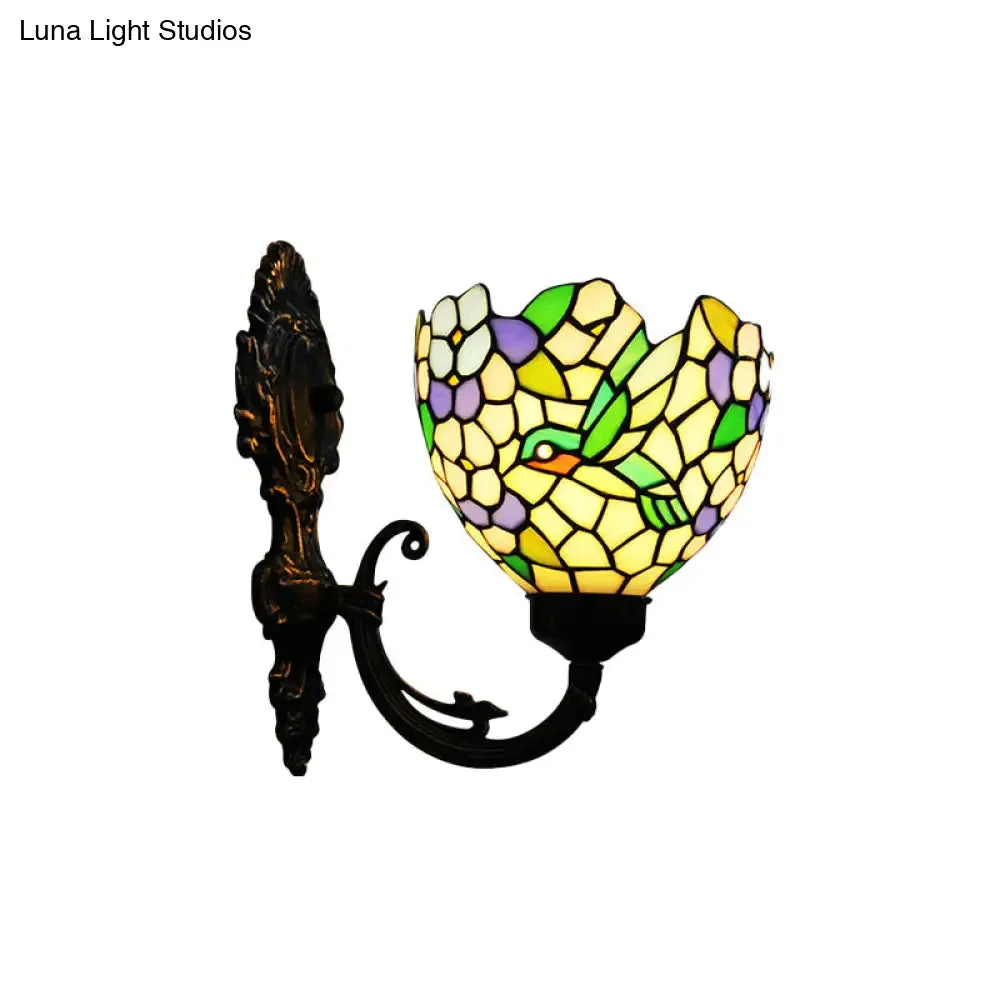 Bronze Baroque Flower Sconce with Hand Cut Glass - Swirl Arm Wall Mounted Lighting