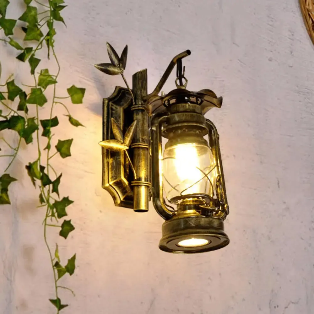 Bronze/Copper Industrial Lantern Sconce with Clear Glass - Wall Mount Light Fixture