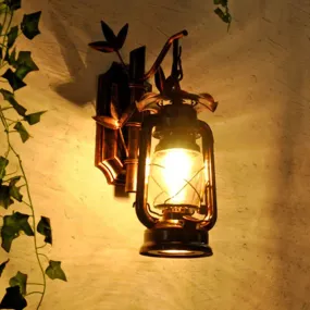 Bronze/Copper Industrial Lantern Sconce with Clear Glass - Wall Mount Light Fixture