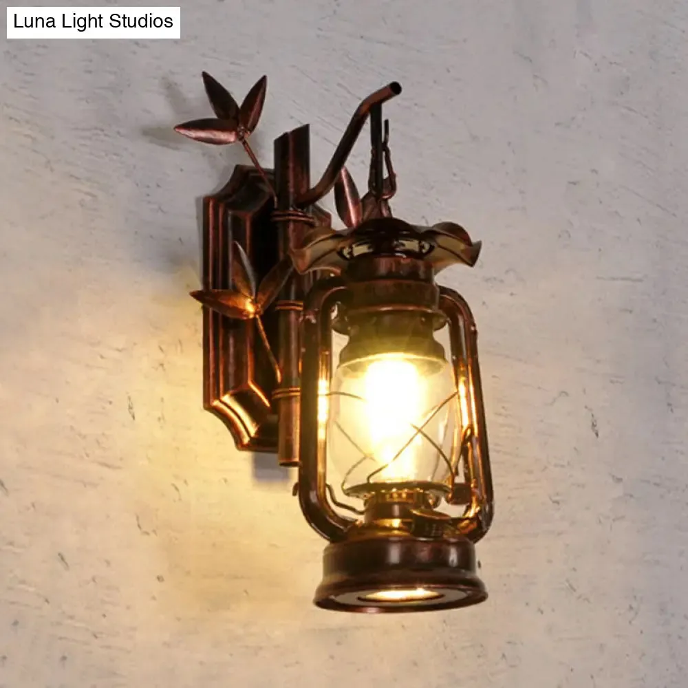 Bronze/Copper Industrial Lantern Sconce with Clear Glass - Wall Mount Light Fixture