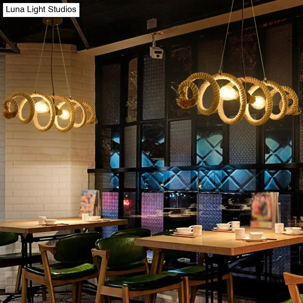 Brown Rope-Wrapped Helix Island Pendant: Farmhouse Edition - 2 Heads, Ideal for Restaurants and Ceilings