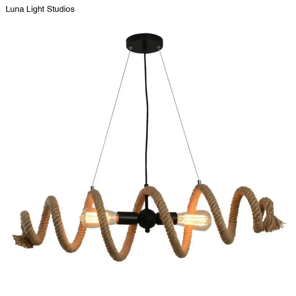 Brown Rope-Wrapped Helix Island Pendant: Farmhouse Edition - 2 Heads, Ideal for Restaurants and Ceilings