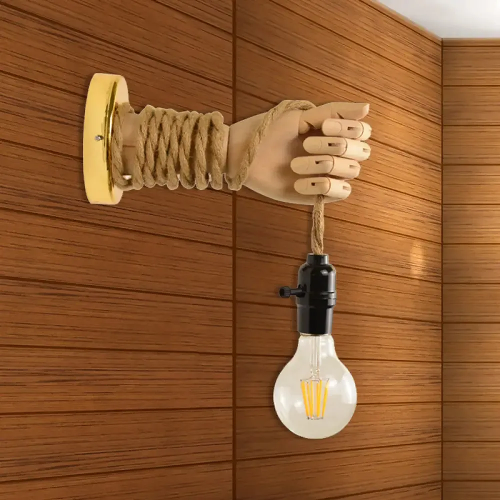 Bulb Rope Sconce Industrial Lighting: Single Bulb Wall Mounted Lamp in Black/Beige, Handcrafted Design