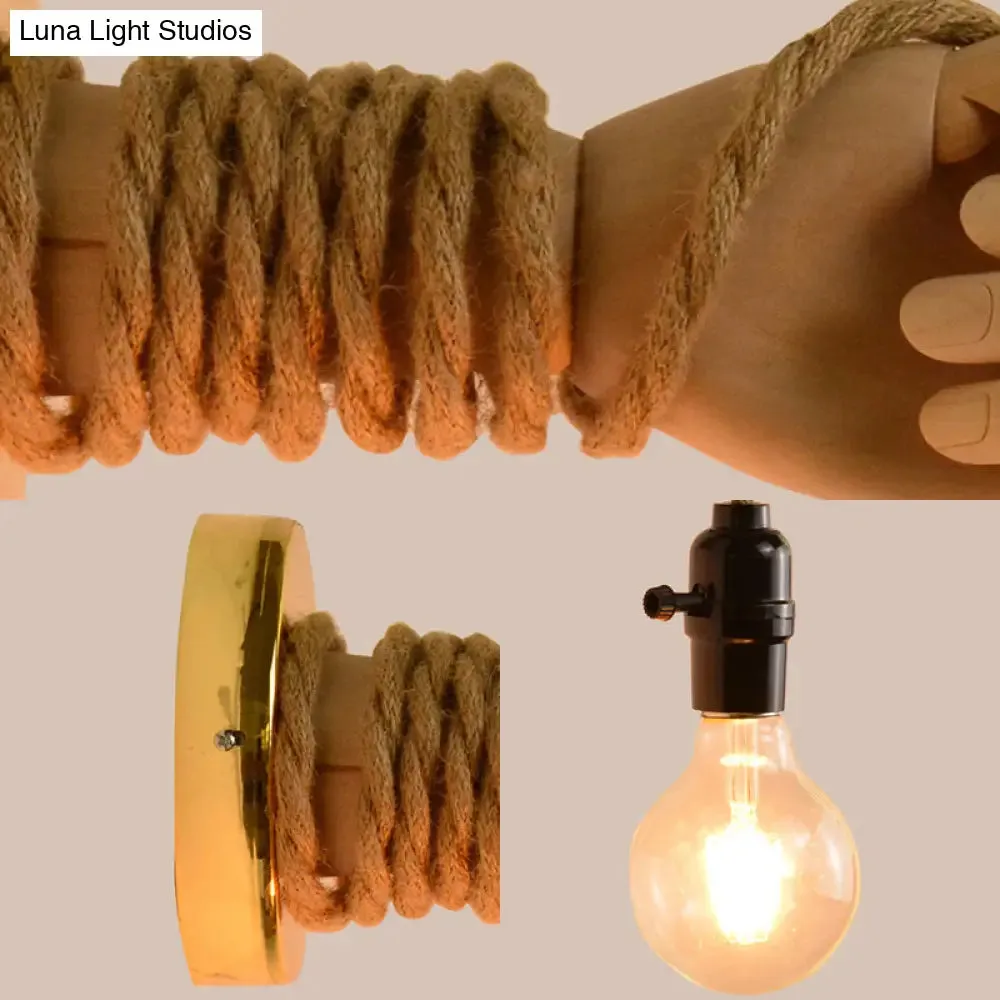 Bulb Rope Sconce Industrial Lighting: Single Bulb Wall Mounted Lamp in Black/Beige, Handcrafted Design