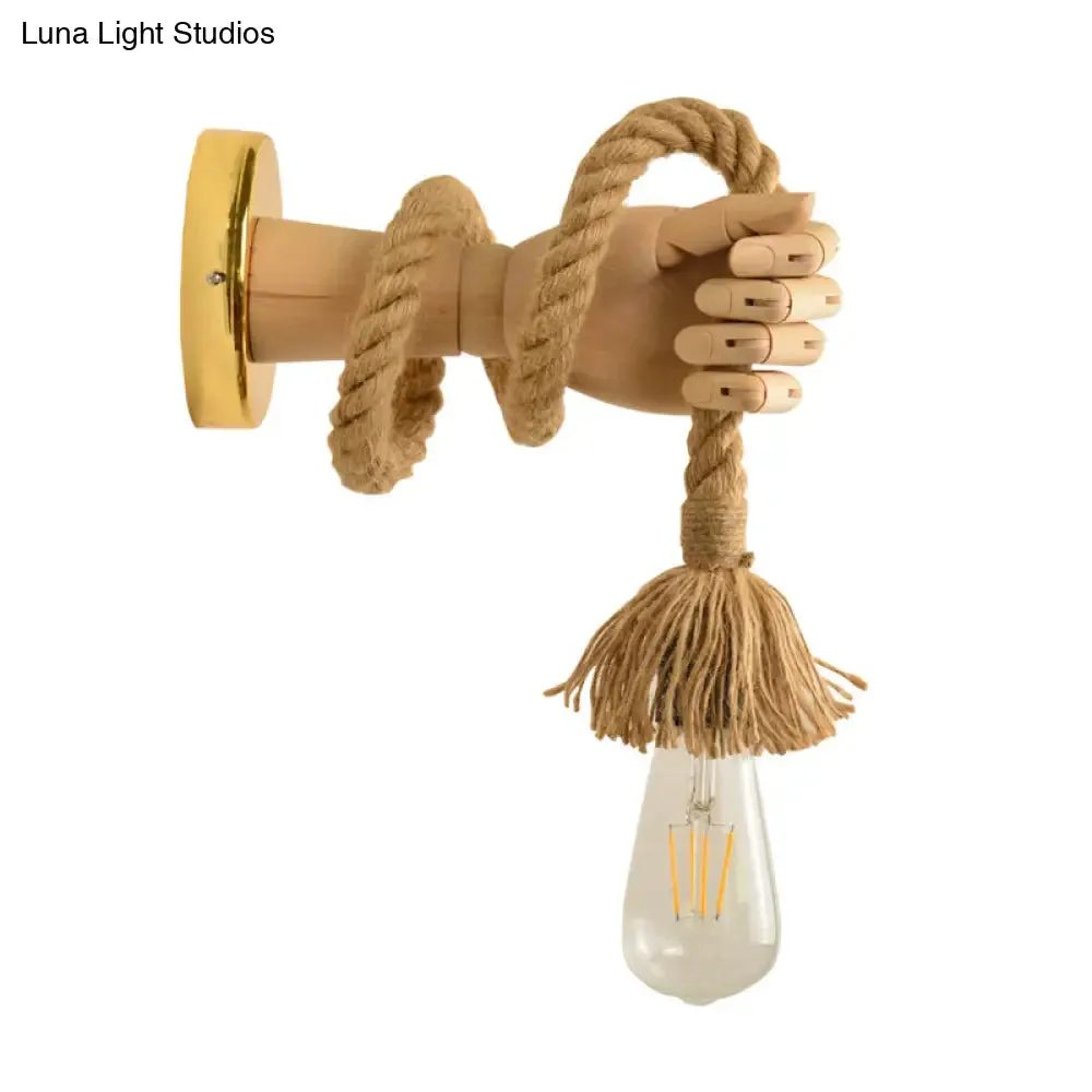 Bulb Rope Sconce Industrial Lighting: Single Bulb Wall Mounted Lamp in Black/Beige, Handcrafted Design