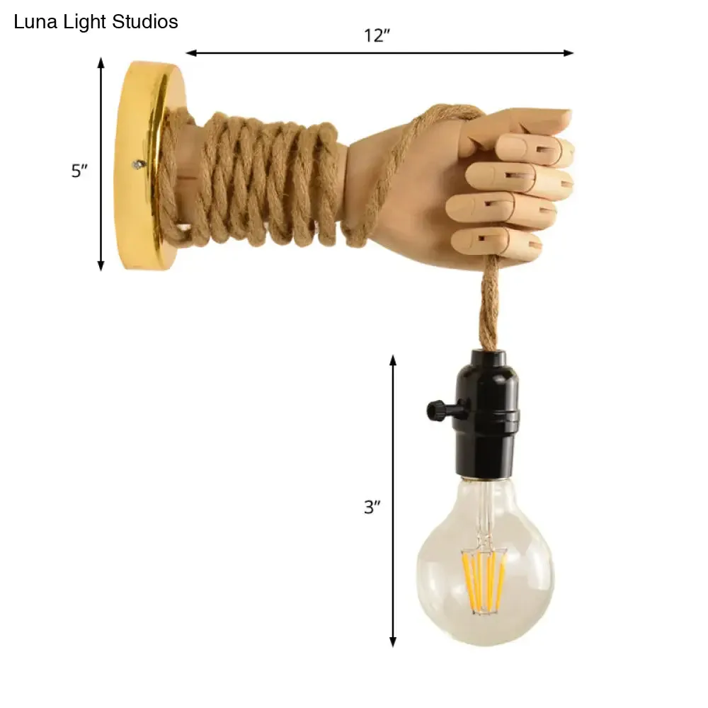 Bulb Rope Sconce Industrial Lighting: Single Bulb Wall Mounted Lamp in Black/Beige, Handcrafted Design