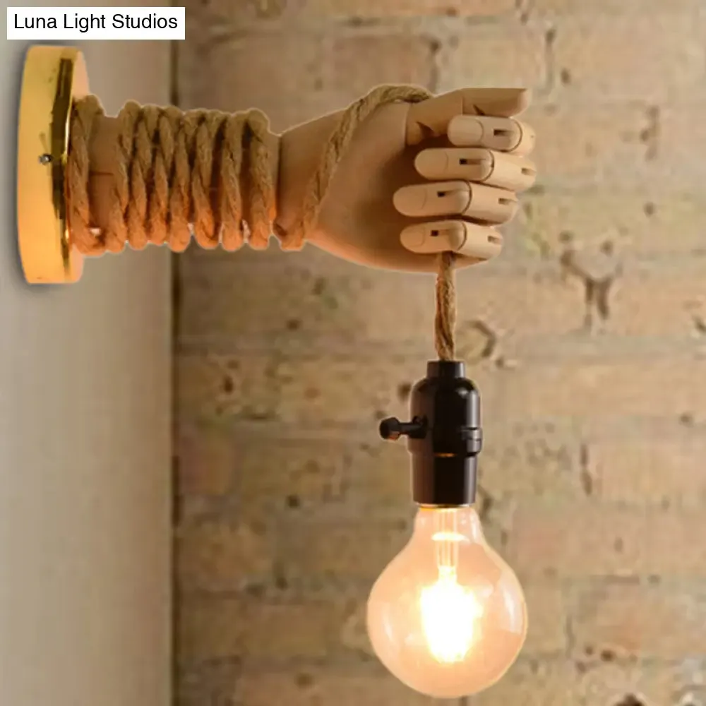 Bulb Rope Sconce Industrial Lighting: Single Bulb Wall Mounted Lamp in Black/Beige, Handcrafted Design