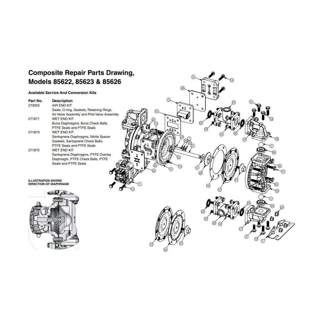 Buna Wet-End Kit for Diaphragm Pump Model 85626