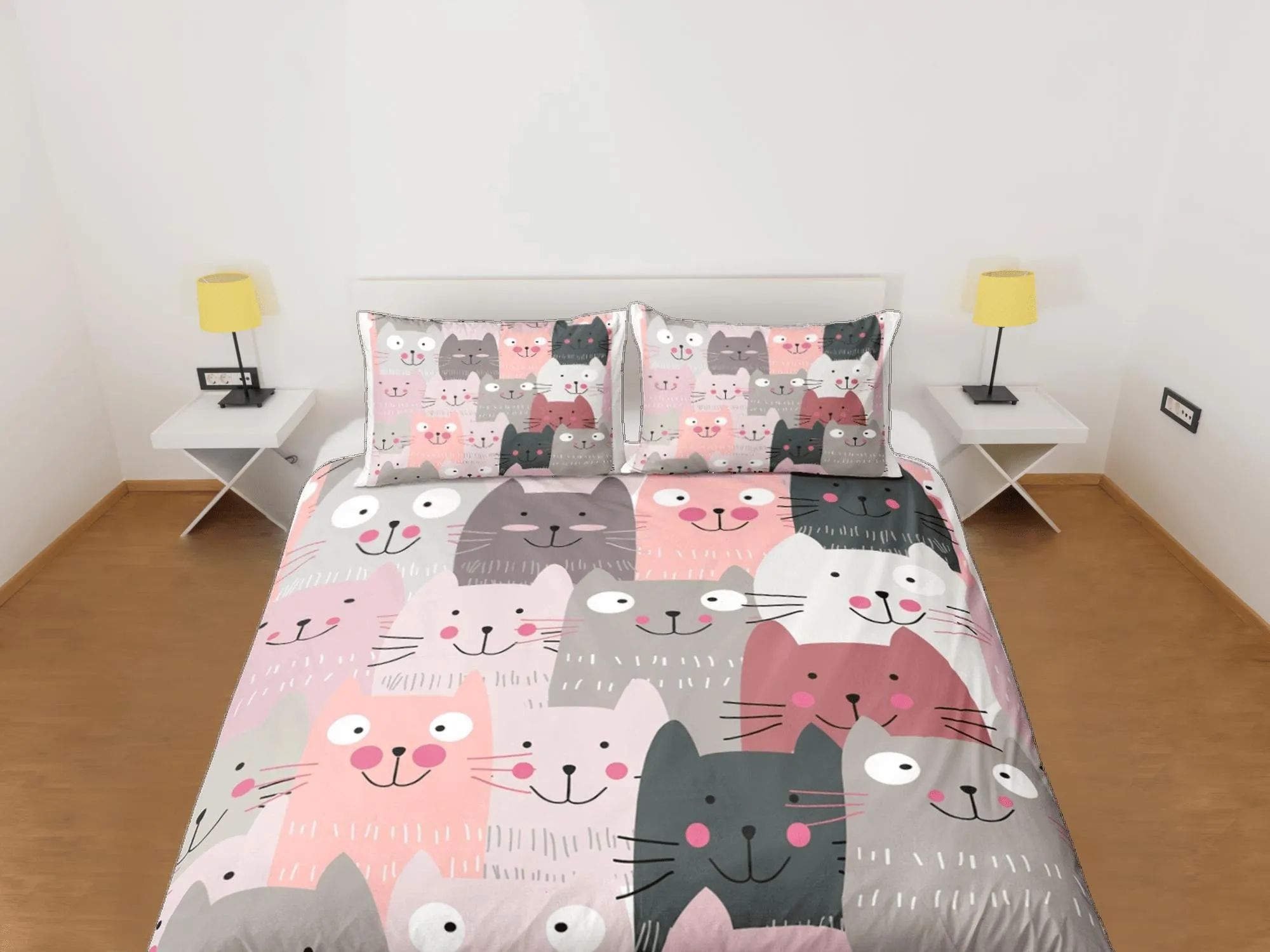 Cat Lover Duvet Cover Set Bedspread, Cute Cats Bedding for Teens Kids Bedroom