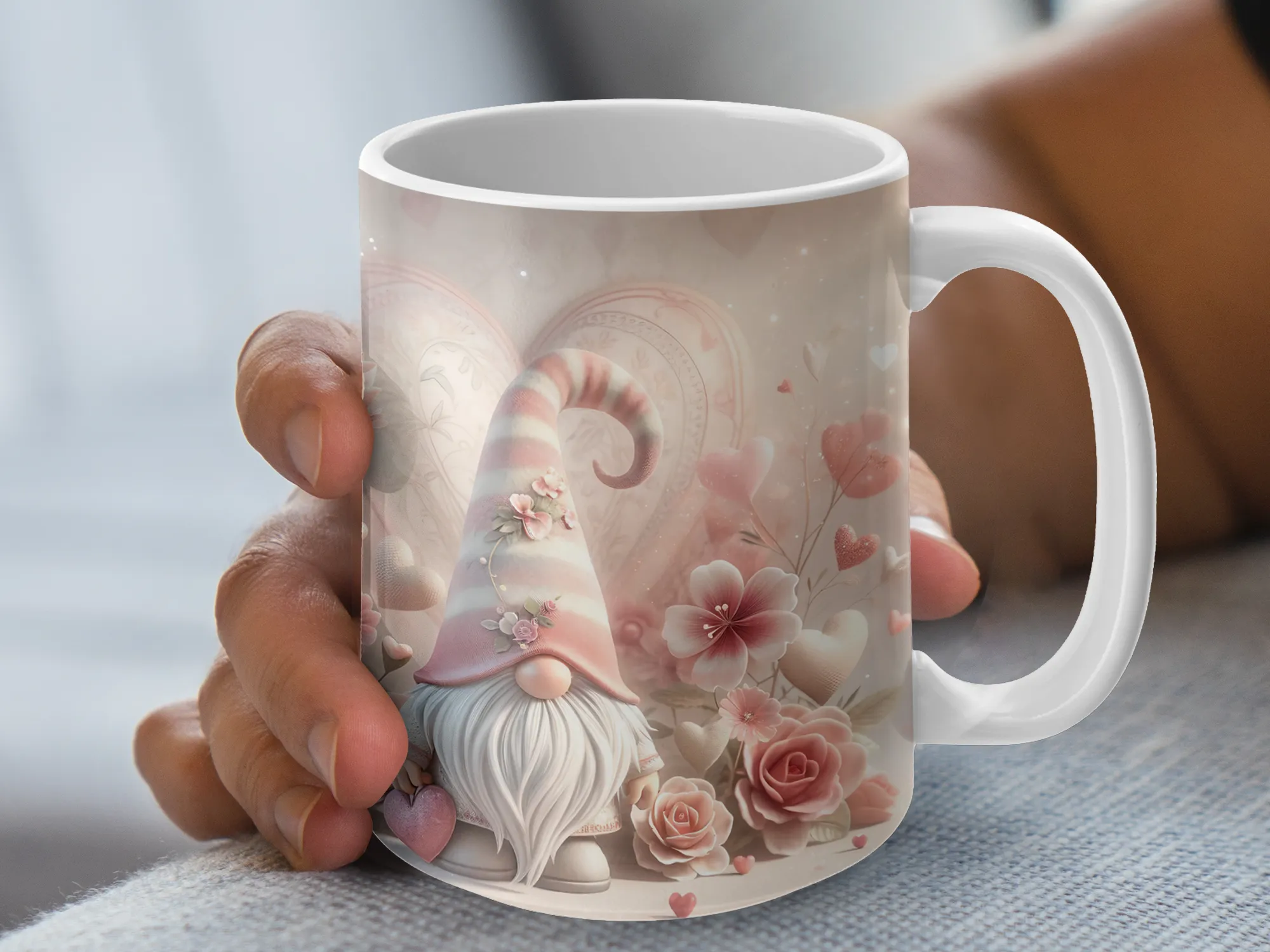 Charming Pink Valentine's Gnome Mug, Valentine's Gnome Cup, Gnome Gift, Gnome Lover Gift, Mug for Women, Valentine's Day Gift Idea