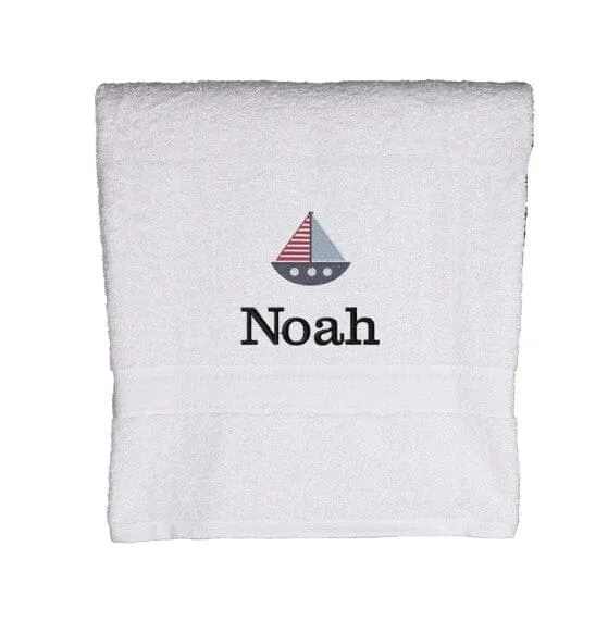 Children's Personalised Sailing Boat Bath Towel