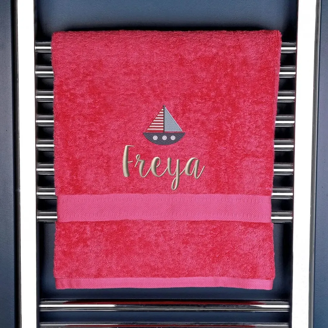 Children's Personalised Sailing Boat Bath Towel