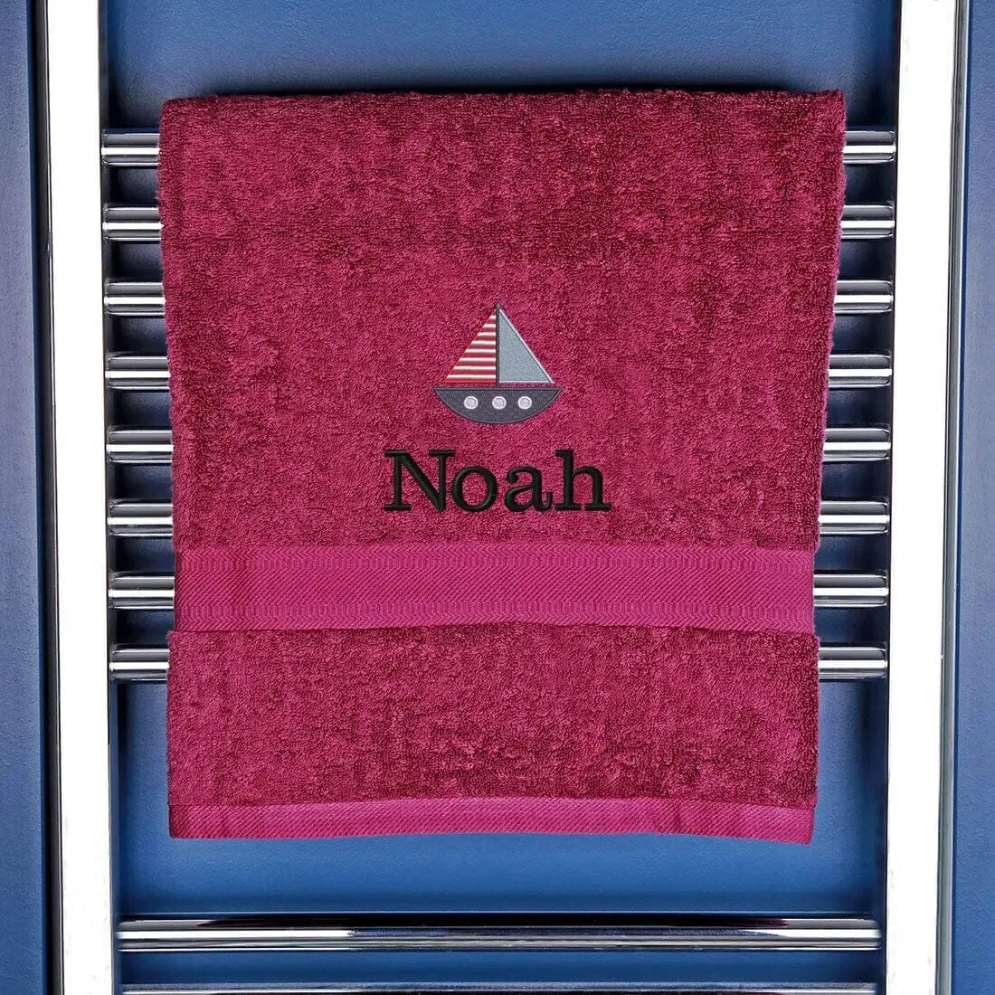 Children's Personalised Sailing Boat Bath Towel