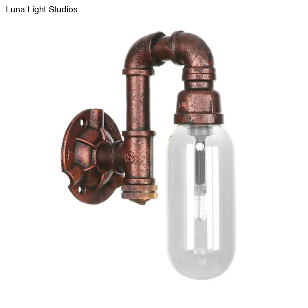 Clear Glass Industrial Weathered Copper Wall Sconce with Pipe Design – Bedroom Light Fixture