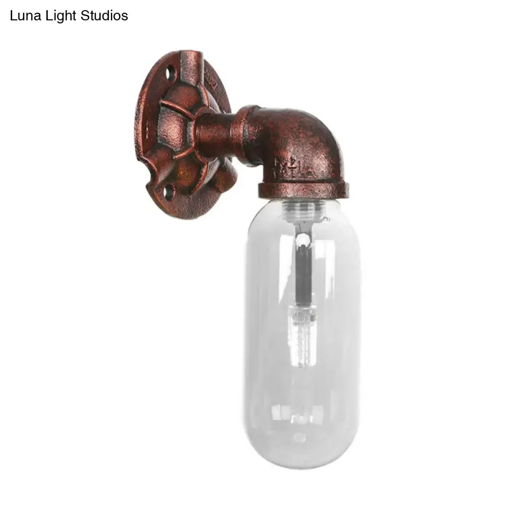 Clear Glass Industrial Weathered Copper Wall Sconce with Pipe Design – Bedroom Light Fixture