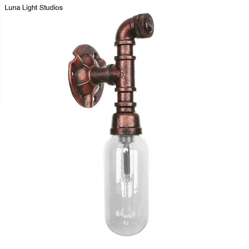 Clear Glass Industrial Weathered Copper Wall Sconce with Pipe Design – Bedroom Light Fixture