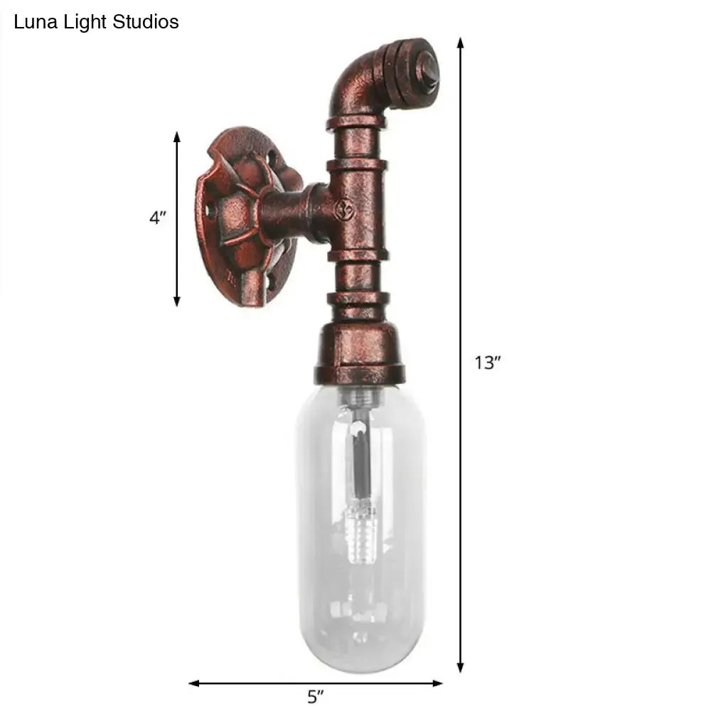 Clear Glass Industrial Weathered Copper Wall Sconce with Pipe Design – Bedroom Light Fixture