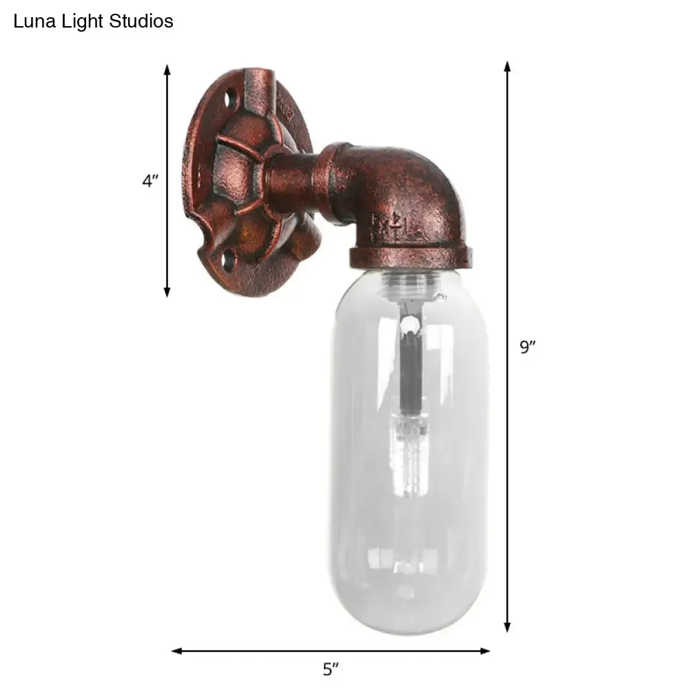 Clear Glass Industrial Weathered Copper Wall Sconce with Pipe Design – Bedroom Light Fixture