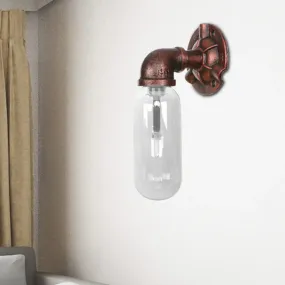 Clear Glass Industrial Weathered Copper Wall Sconce with Pipe Design – Bedroom Light Fixture